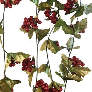 Glitter Holly Berry Christmas Garland 6 Ft Each Set Of 4 Holiday Decor New